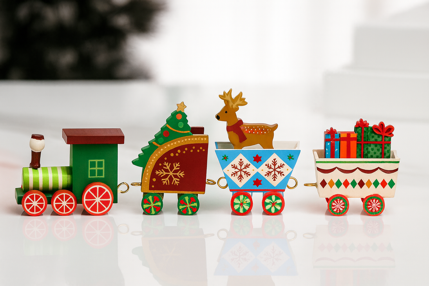 Mini Tren de Navidad De Madera Colorido