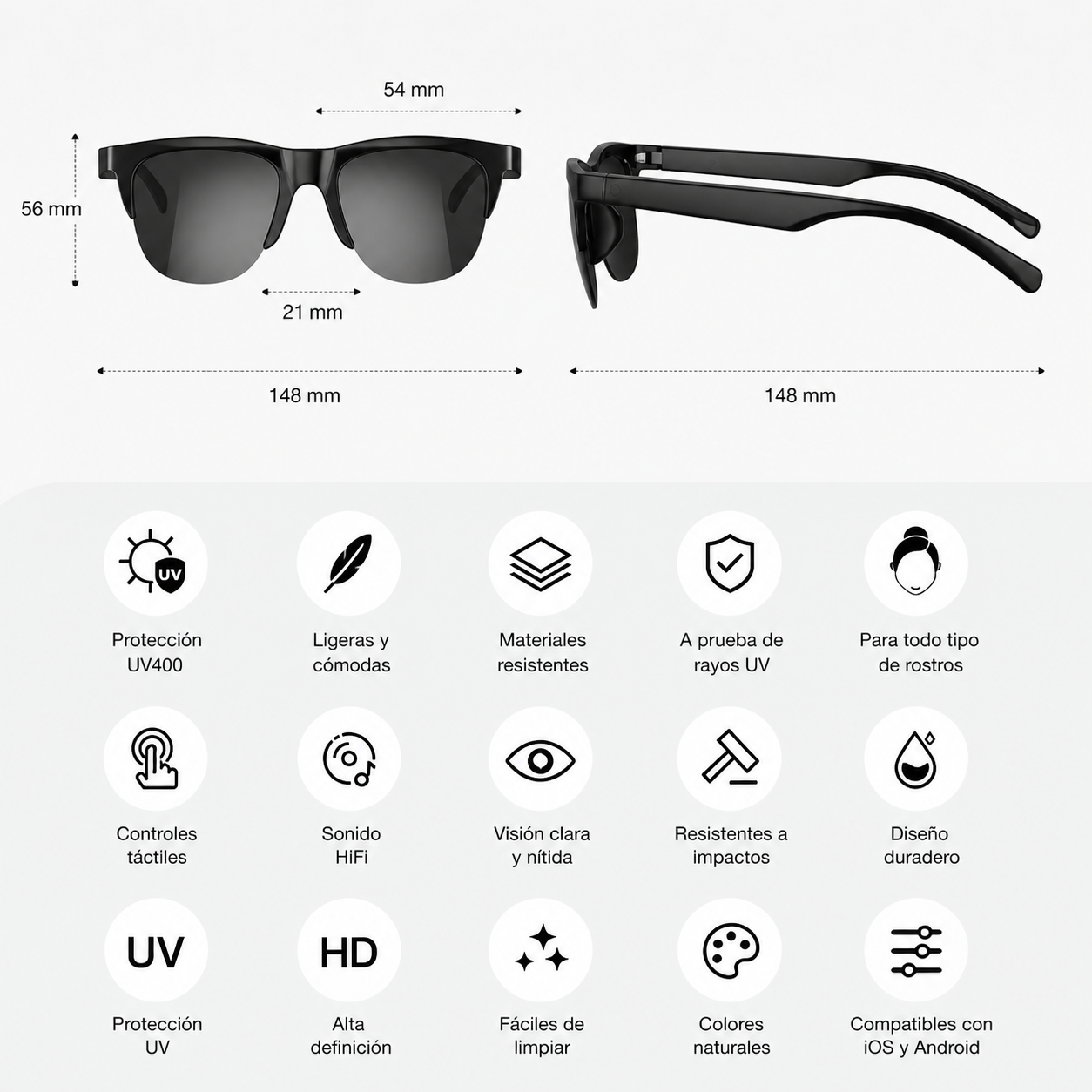 Gafas Inteligentes Bluetooth con Micrófono