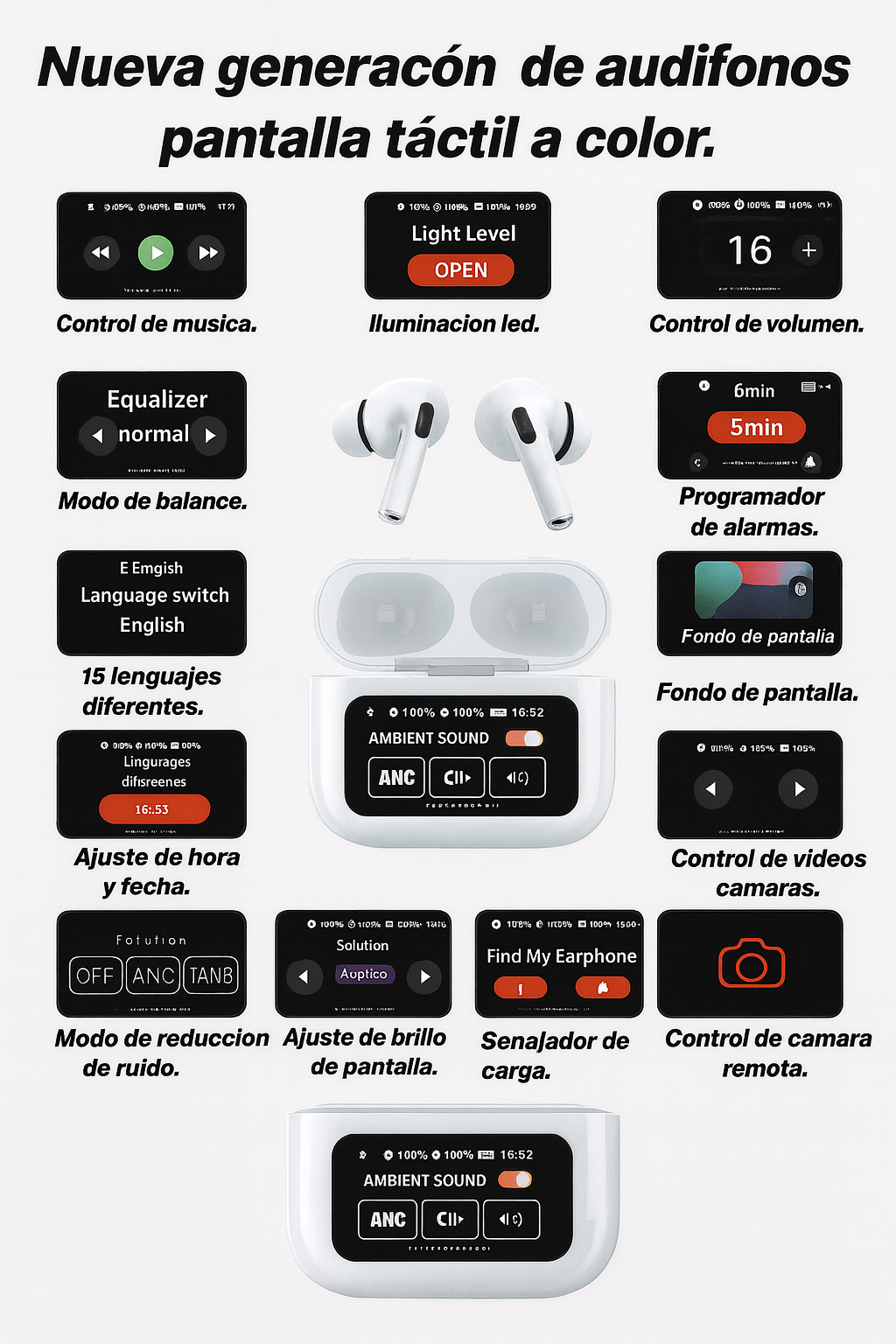 Audífonos Pro con pantalla táctil