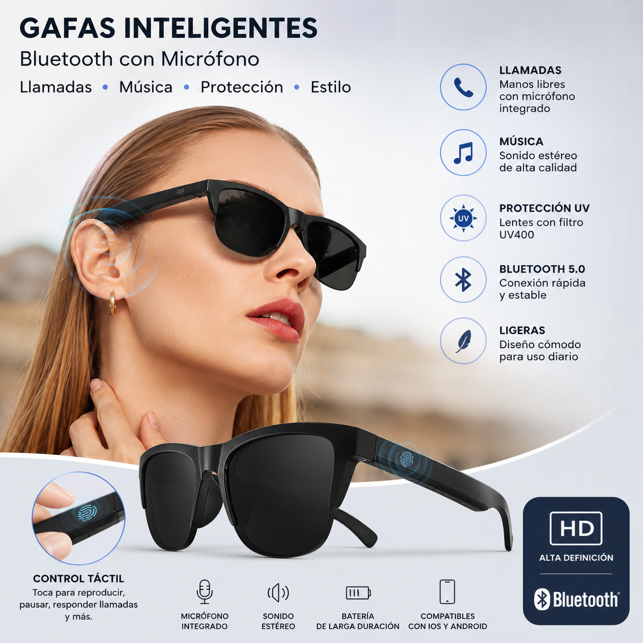 Gafas Inteligentes Bluetooth con Micrófono